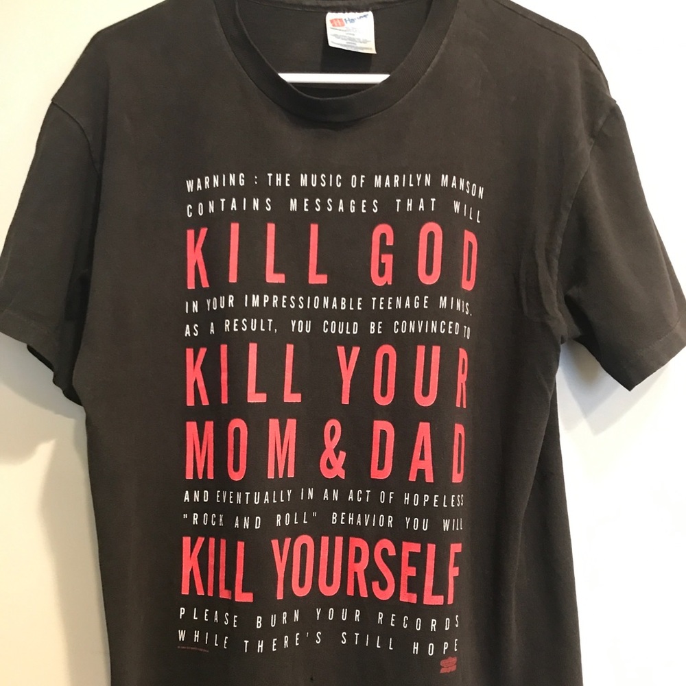 Vintage 1994 Marilyn Manson Kill God Kill Your Mom & Dad Kill Yourself Shirt L
